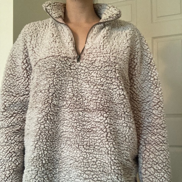 Thread & Supply Sweaters - Light pink fleece/furry quarter zip